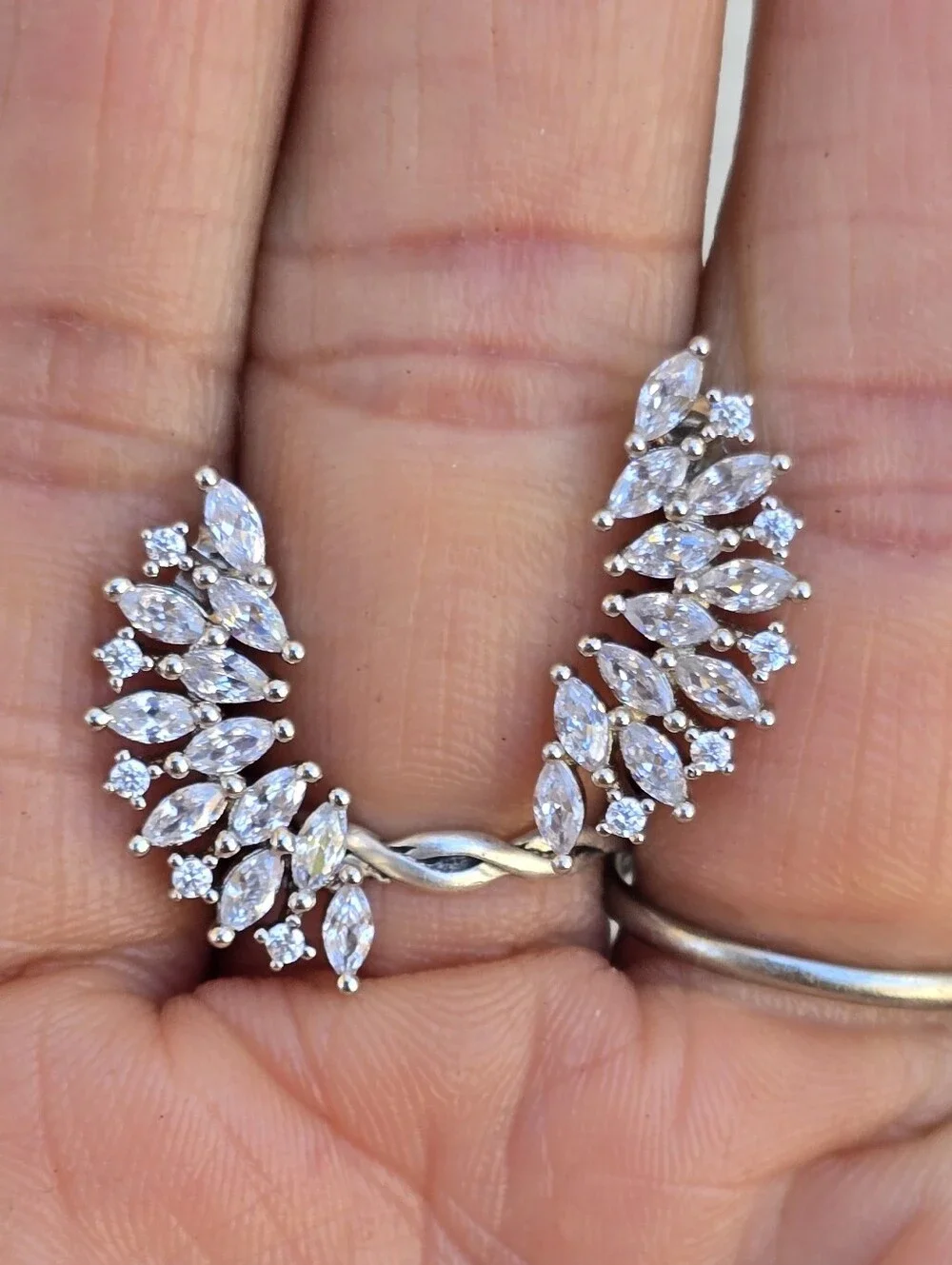 Gorgeous marquise-cut ear climber wings 925 sterling silver earrings